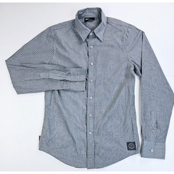 Zoo York Size Small Men's Gray Navy Stripe Long Sleeve Logo Shirt - Picture 1 of 12